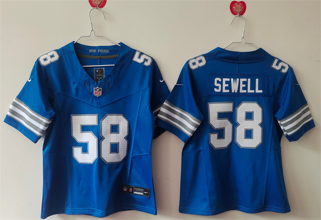 Women's Detroit Lions #58 Penei Sewell Blue 2024 F.U.S.E. Vapor Limited Stitched Jersey(Run Smaller)